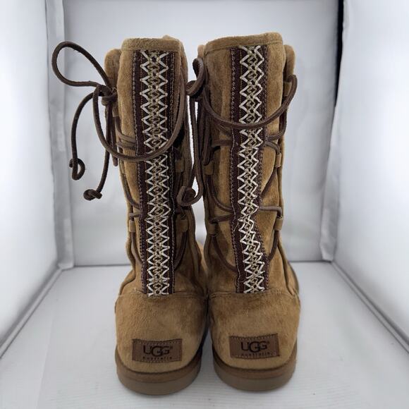 UGG Australia 1010820 Tasman Suede Boots Womens 8M Chestnut Pull On Back Lace - Picture 5 of 13